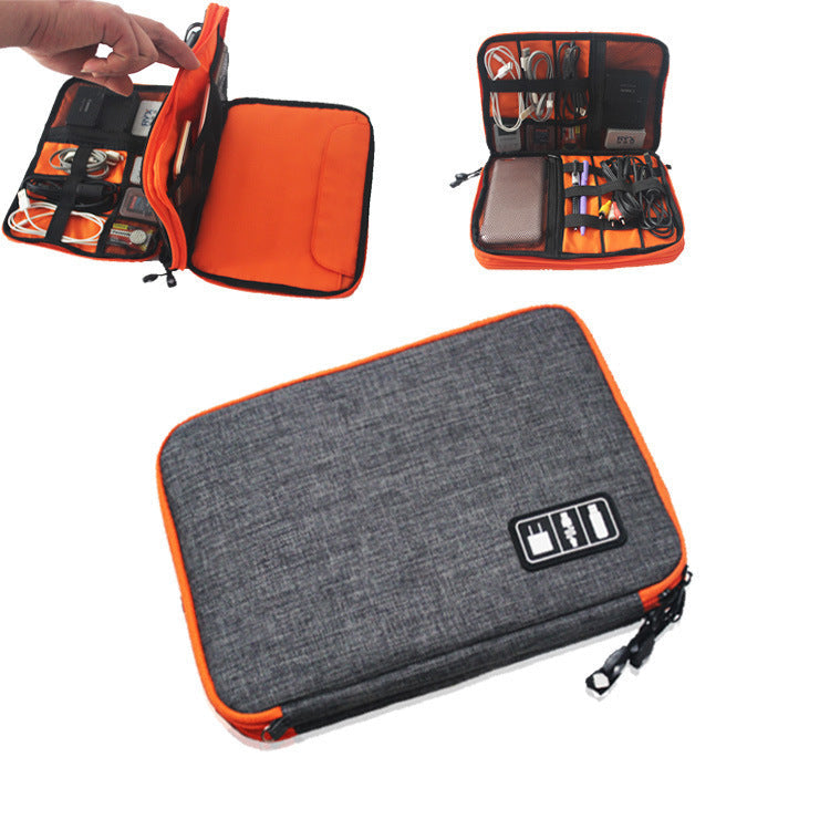 HKM-290323 Data Cable Storage Bag - Multi-Purpose Electronic Organizer with Double Zipper, Water-Resistant Nylon, Compact Design for Easy Carrying