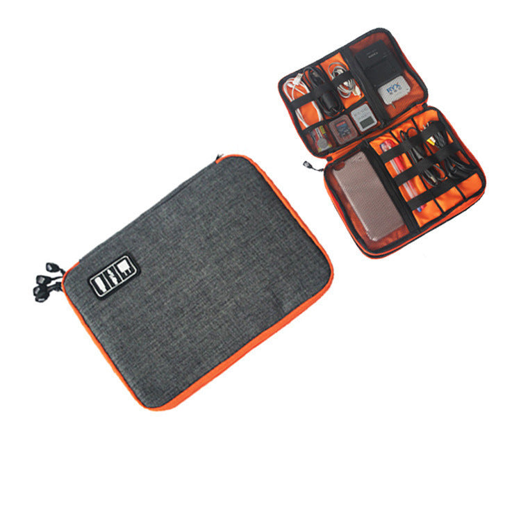 HKM-290323 Data Cable Storage Bag - Multi-Purpose Electronic Organizer with Double Zipper, Water-Resistant Nylon, Compact Design for Easy Carrying