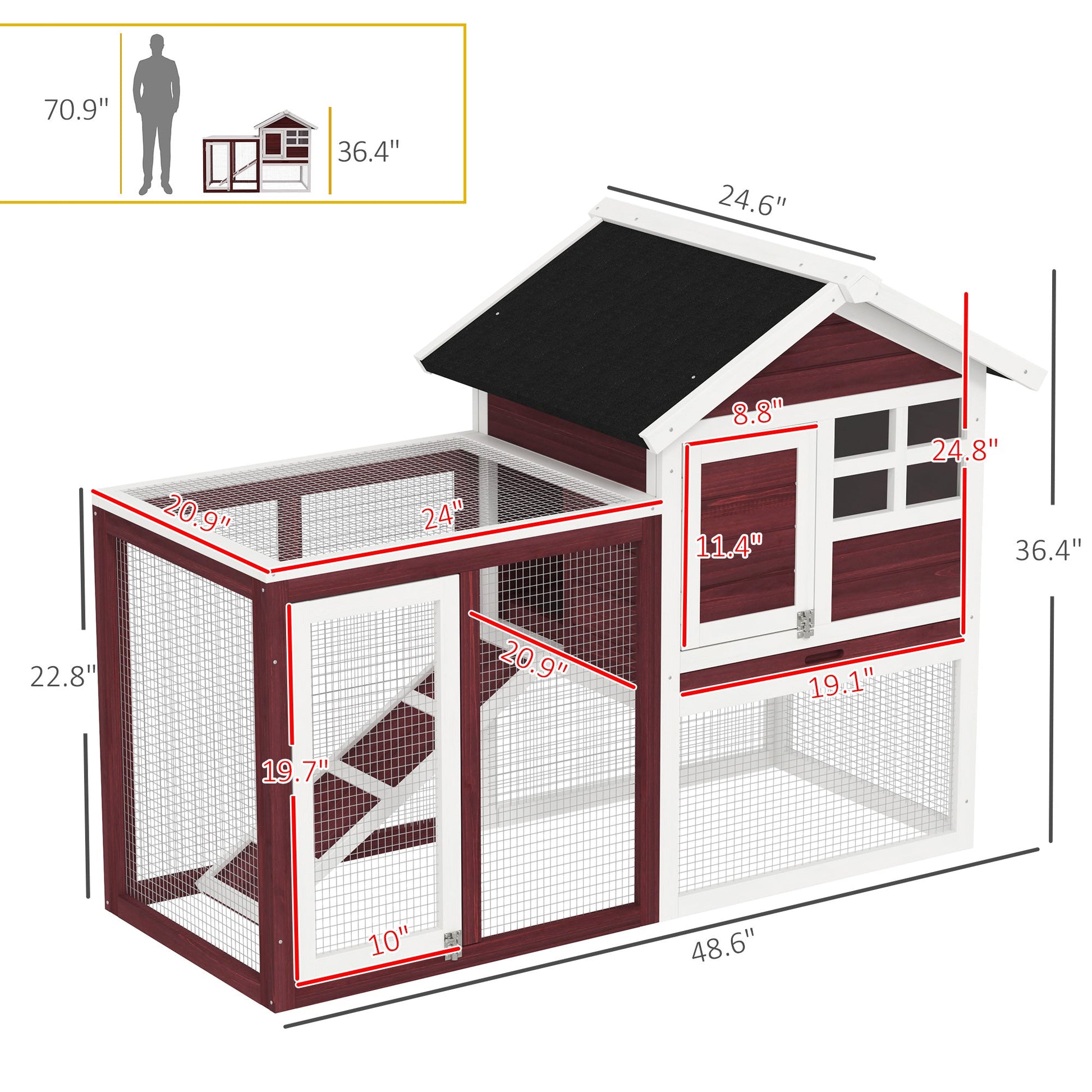 HKM-2903741 48" Outdoor Indoor Rabbit Hutch with Waterproof Asphalt Roof and Easy Clean Tray