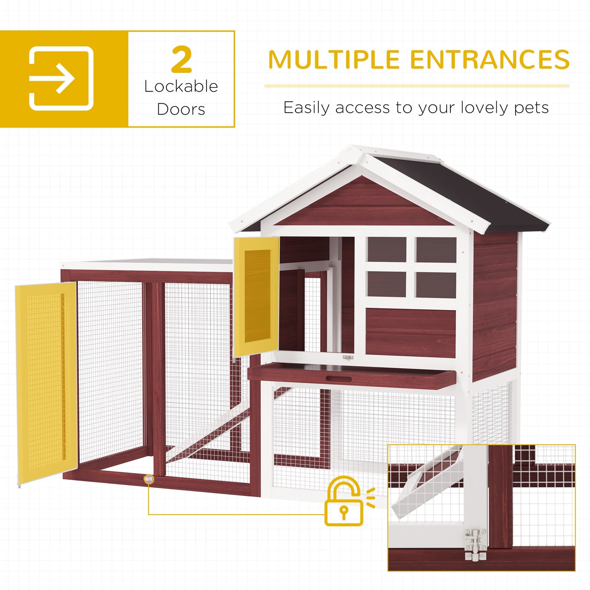 HKM-2903741 48" Outdoor Indoor Rabbit Hutch with Waterproof Asphalt Roof and Easy Clean Tray