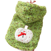 HKM-2904637 Warm Sherpa Pet Hoodie with Snowman Embroidery for Dogs and Cats ¨C Cozy Winter Apparel in Pink and Green