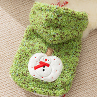 HKM-2904637 Warm Sherpa Pet Hoodie with Snowman Embroidery for Dogs and Cats ¨C Cozy Winter Apparel in Pink and Green