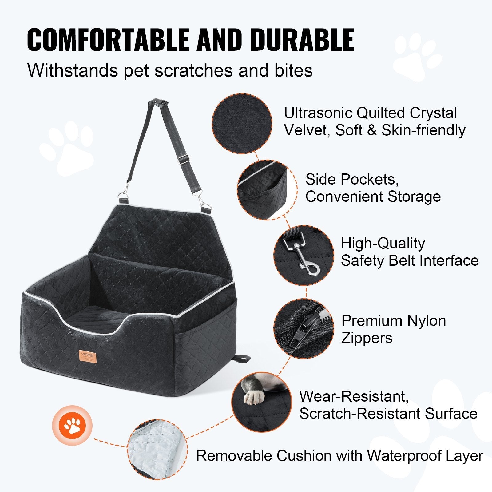 HKM-2904893 Dog Booster Car Seat for Medium to Large Dogs Up to 55 lbs, Comfortable with Removable Pad, Easy Installation, Black