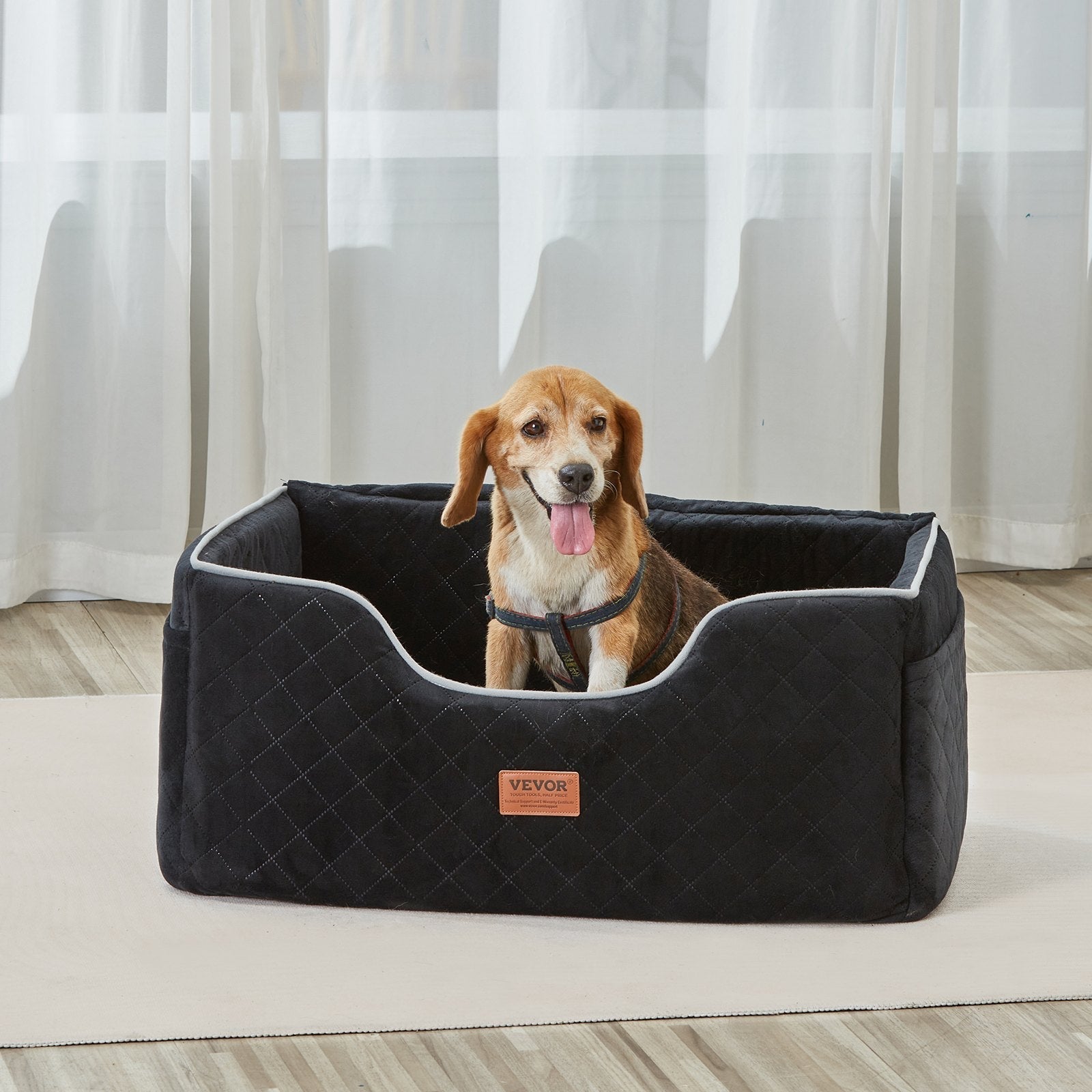 HKM-2904893 Dog Booster Car Seat for Medium to Large Dogs Up to 55 lbs, Comfortable with Removable Pad, Easy Installation, Black