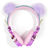 HKM-290579 Plush Hair Ball Wired Headphones with Active Noise Cancellation and Microphone