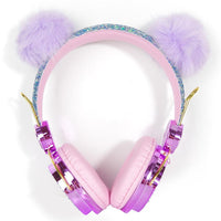 HKM-290579 Plush Hair Ball Wired Headphones with Active Noise Cancellation and Microphone