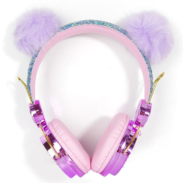 HKM-290579 Plush Hair Ball Wired Headphones with Active Noise Cancellation and Microphone