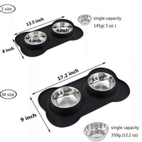 HKM-2906045 Silicone Bone-Shaped Mat with Stainless Steel Pet Bowl for Dogs and Cats
