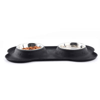 HKM-2906045 Silicone Bone-Shaped Mat with Stainless Steel Pet Bowl for Dogs and Cats
