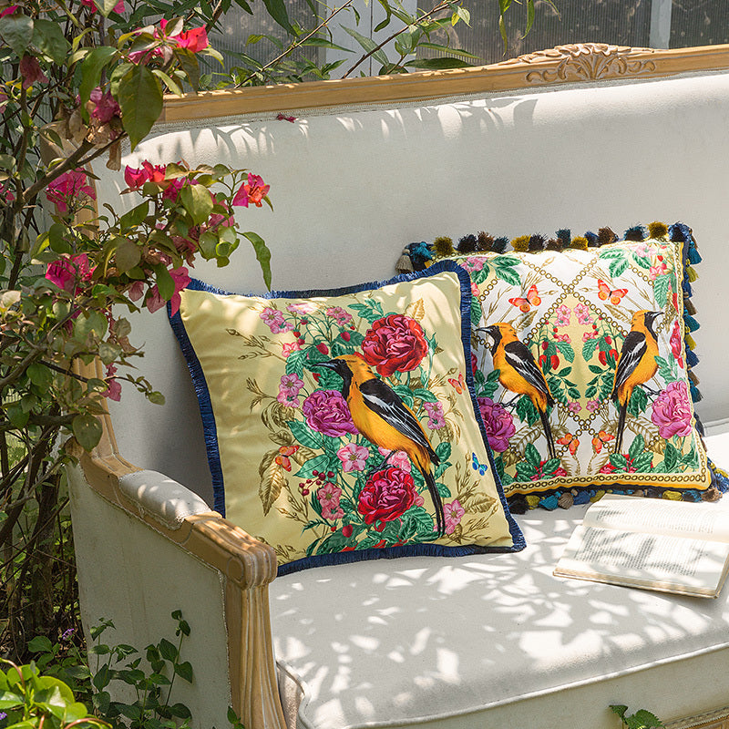 HKM-290643 Forest-Themed Short Plush Cushion Cover with Solid Reverse and Tassel Detail