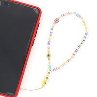 HKM-290643 Handmade Bohemian Soft Ceramic Phone Chain with Crystal and Beads