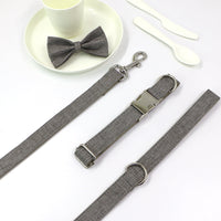 HKM-2907837 Gentleman Gray Outdoor Dog Collar and Leash Set, Polyester Material, Multiple Sizes Available