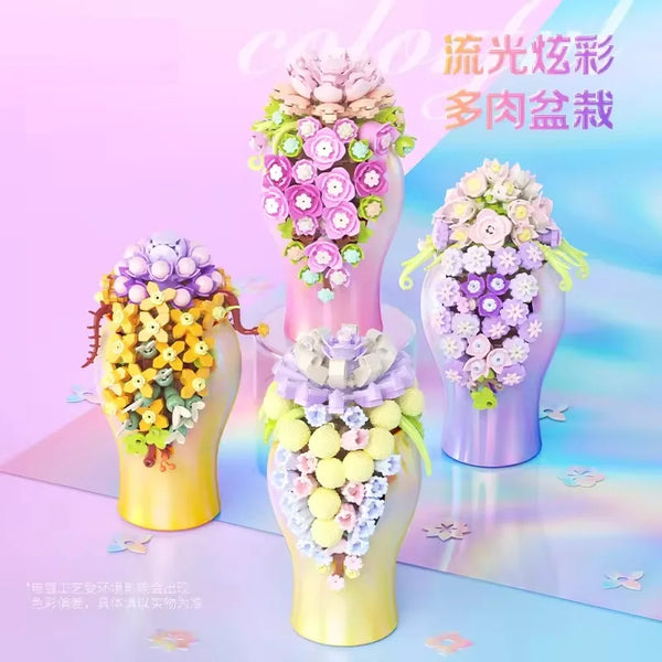 HKM-290899 Succulent Plant Building Block Set - 50 Pieces Educational Toy for Kids, Ages 2 and Up