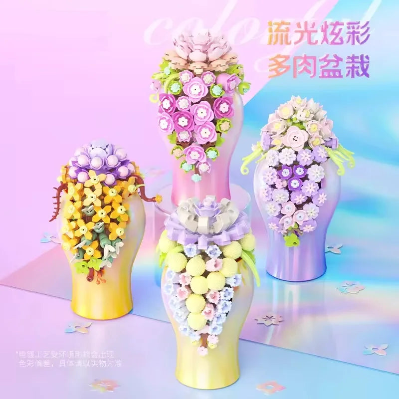 HKM-290899 Succulent Plant Building Block Set - 50 Pieces Educational Toy for Kids, Ages 2 and Up