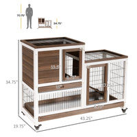 HKM-2909501 Elevated Wooden Rabbit Hutch with Enclosed Run, Wheels, and Removable Tray for Small Animals - Brown