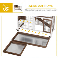 HKM-2909501 Elevated Wooden Rabbit Hutch with Enclosed Run, Wheels, and Removable Tray for Small Animals - Brown