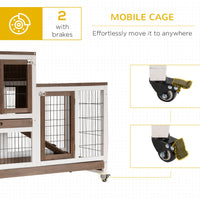 HKM-2909501 Elevated Wooden Rabbit Hutch with Enclosed Run, Wheels, and Removable Tray for Small Animals - Brown
