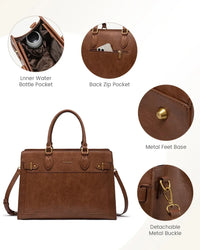 HKM-290963 Laptop Tote Bag for Women - 15.6-17 Inch Waterproof Leather Briefcase for Office and Business Use