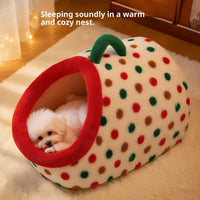 HKM-2909885 Semi-Enclosed Dog House Bed - Stylish PP Cotton Pet Nest with Handle, Multiple Sizes Available