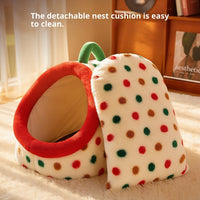 HKM-2909885 Semi-Enclosed Dog House Bed - Stylish PP Cotton Pet Nest with Handle, Multiple Sizes Available