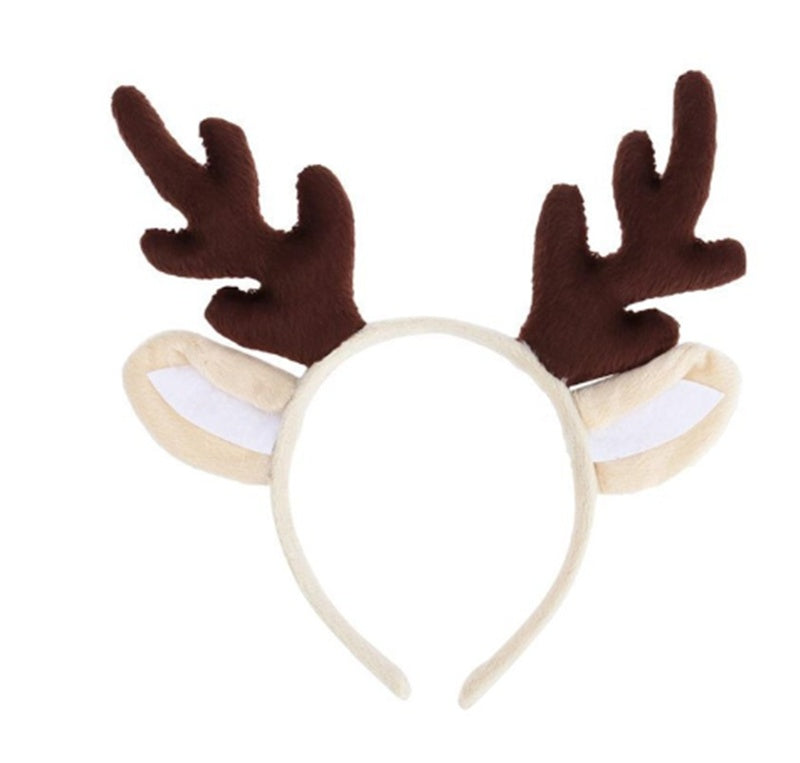 HKM-291027 Children's Antler Headband with Ears - White, Coffee, Red Options