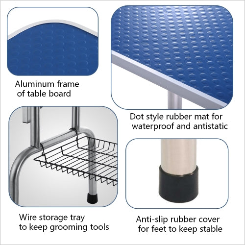 HKM-2913469 Large 46 Inch Pet Grooming Table with Adjustable Arms and Rubber Surface for Dogs and Cats