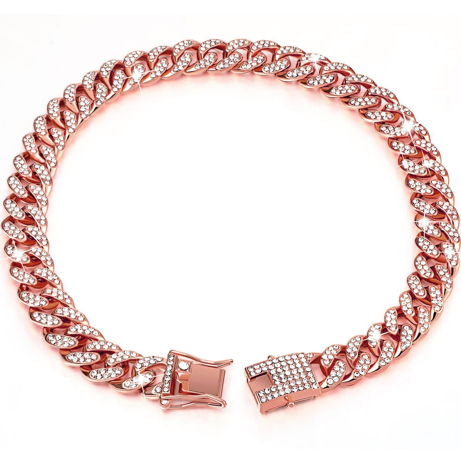 HKM-2913597 Diamond Hip Hop Style Dog Collar Necklace - Available in Gold, Silver, and Rose Gold, Multiple Sizes