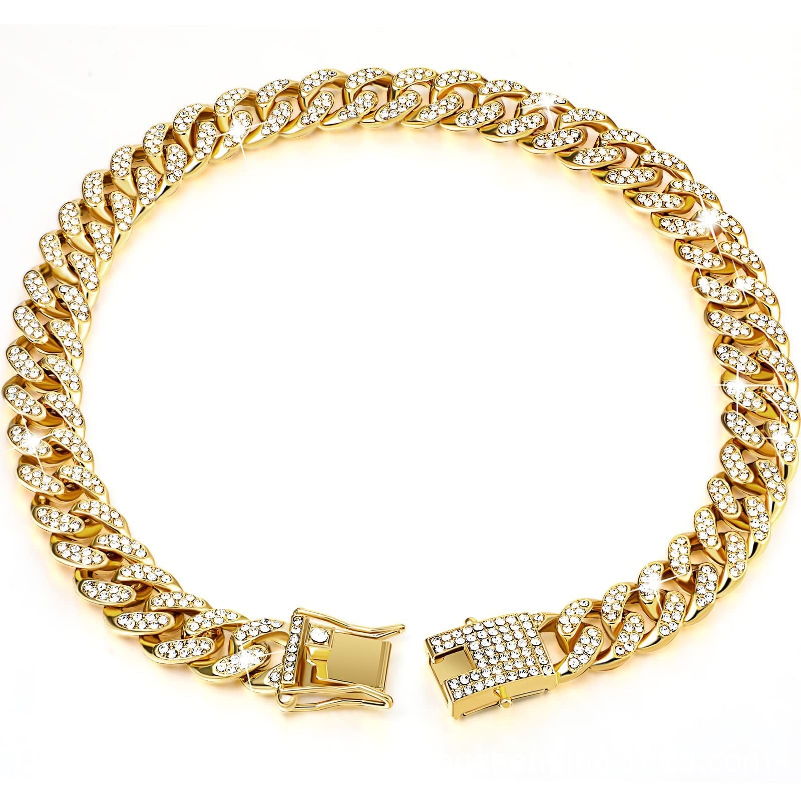 HKM-2913597 Diamond Hip Hop Style Dog Collar Necklace - Available in Gold, Silver, and Rose Gold, Multiple Sizes