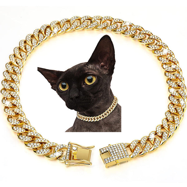 HKM-2913597 Diamond Hip Hop Style Dog Collar Necklace - Available in Gold, Silver, and Rose Gold, Multiple Sizes