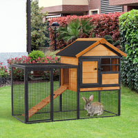 HKM-291411 2-Level Elevated Rabbit Hutch with Weatherproof Roof, Removable Tray & Ramp for Outdoor Use