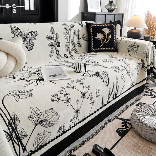 HKM-291411 Chenille Sofa Cover with Plants and Flowers, Available in Various Sizes and Colors