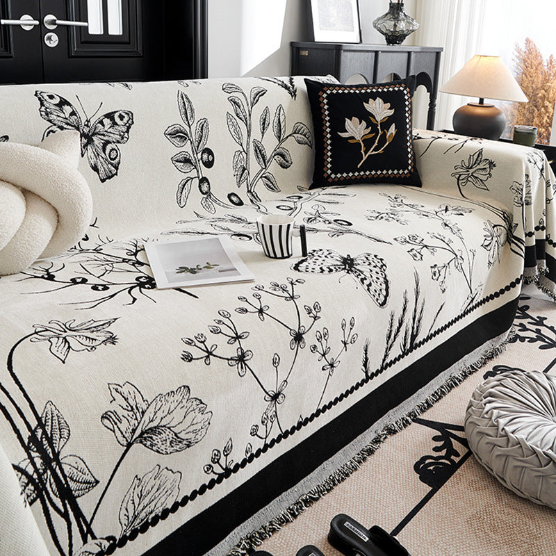 HKM-291411 Chenille Sofa Cover with Plants and Flowers, Available in Various Sizes and Colors