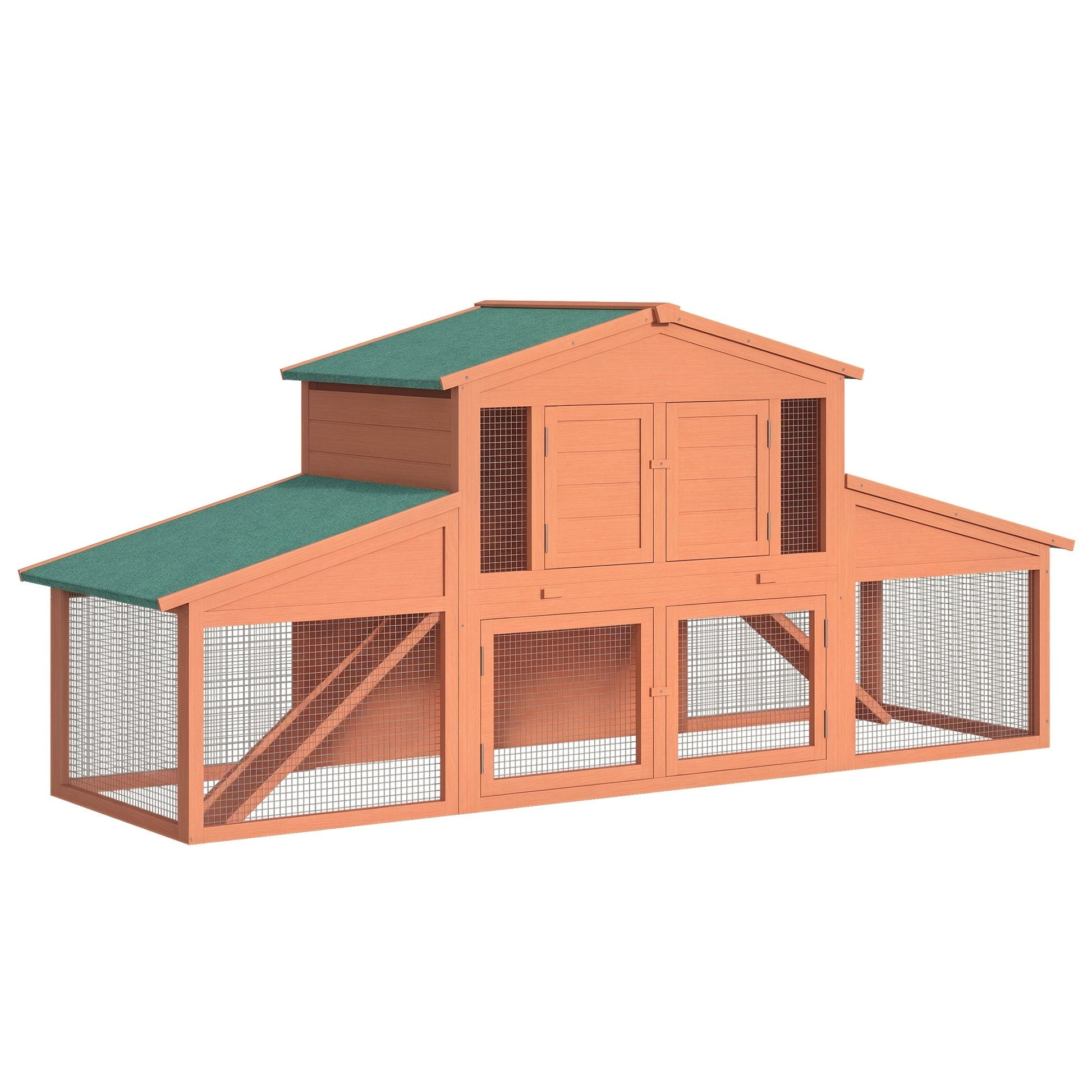HKM-2915261 Double-Tiered Outdoor Rabbit Hutch and Guinea Pig Cage with Weatherproof Roof and Removable Tray, 89" Length