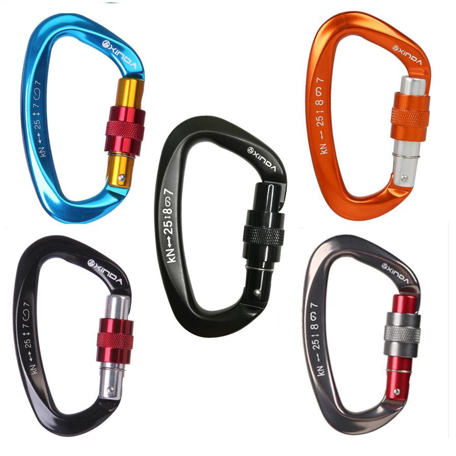 HKM-291603 D-Shaped Carabiner - Compact Locking Safety Buckle for Rock Climbing and Outdoor Activities