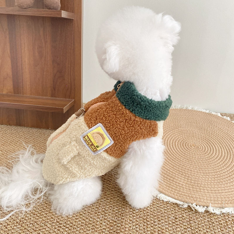 HKM-291667 Lomi Brown Color Matching Traction Vest for Dogs - Warm Denim Pet Clothing in XS-XL