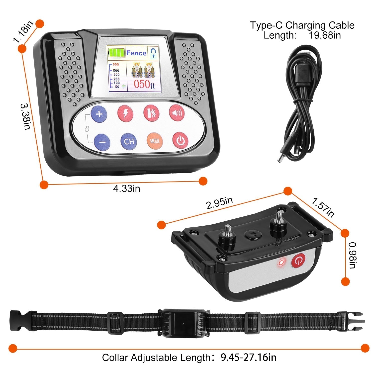 HKM-2917053 990FT Range Dog Training Collar with Waterproof Receiver, 3 Training Modes and Rechargeable Battery