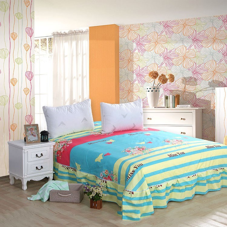 HKM-291731 Plant Cashmere 4-Piece Bedspread Set with Duvet Cover, Bed Skirt, Sheet, and Pillowcases