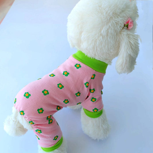 HKM-2917949 Colorful Chrysanthemum Cotton Pajamas for Pets, Casual Four-Legged Fashion in Pink and Khaki