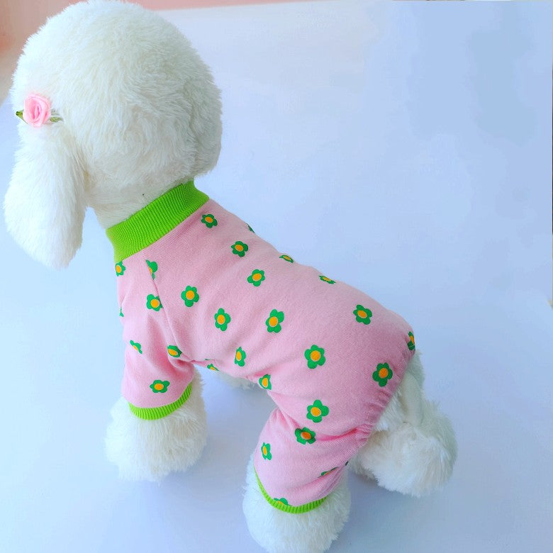 HKM-2917949 Colorful Chrysanthemum Cotton Pajamas for Pets, Casual Four-Legged Fashion in Pink and Khaki
