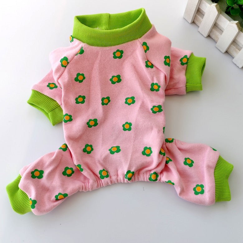 HKM-2917949 Colorful Chrysanthemum Cotton Pajamas for Pets, Casual Four-Legged Fashion in Pink and Khaki