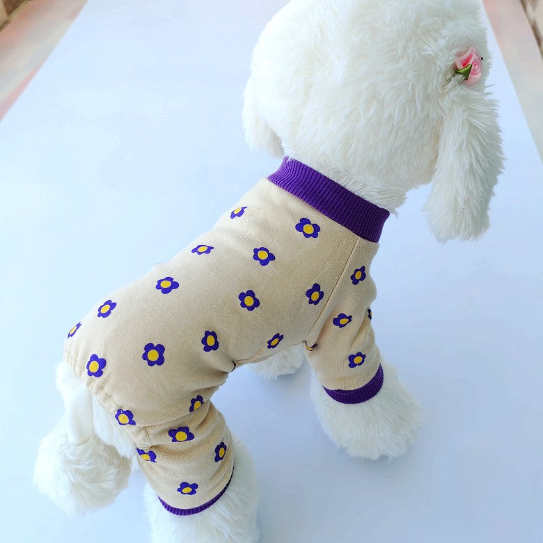 HKM-2917949 Colorful Chrysanthemum Cotton Pajamas for Pets, Casual Four-Legged Fashion in Pink and Khaki