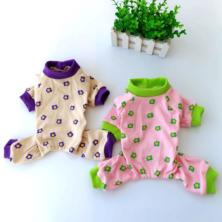 HKM-2917949 Colorful Chrysanthemum Cotton Pajamas for Pets, Casual Four-Legged Fashion in Pink and Khaki