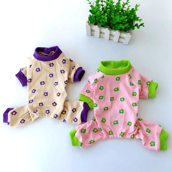 HKM-2917949 Colorful Chrysanthemum Cotton Pajamas for Pets, Casual Four-Legged Fashion in Pink and Khaki