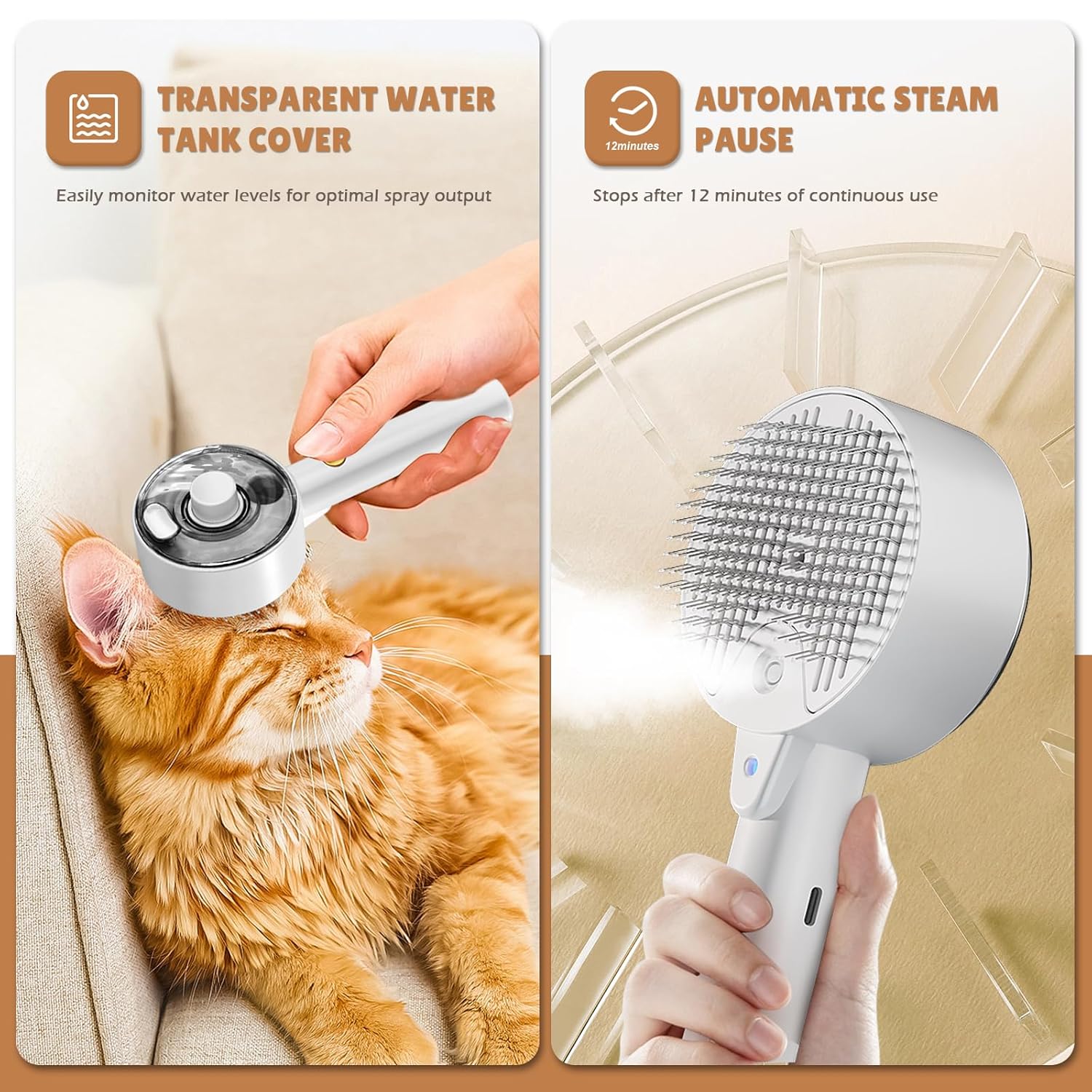 HKM-2918845 4-in-1 Pet Grooming Steam Brush for Cats and Dogs, Self-Cleaning with Adjustable Spray, Gentle Massage and Fur Control