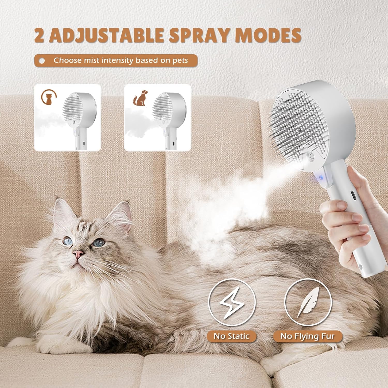 HKM-2918845 4-in-1 Pet Grooming Steam Brush for Cats and Dogs, Self-Cleaning with Adjustable Spray, Gentle Massage and Fur Control