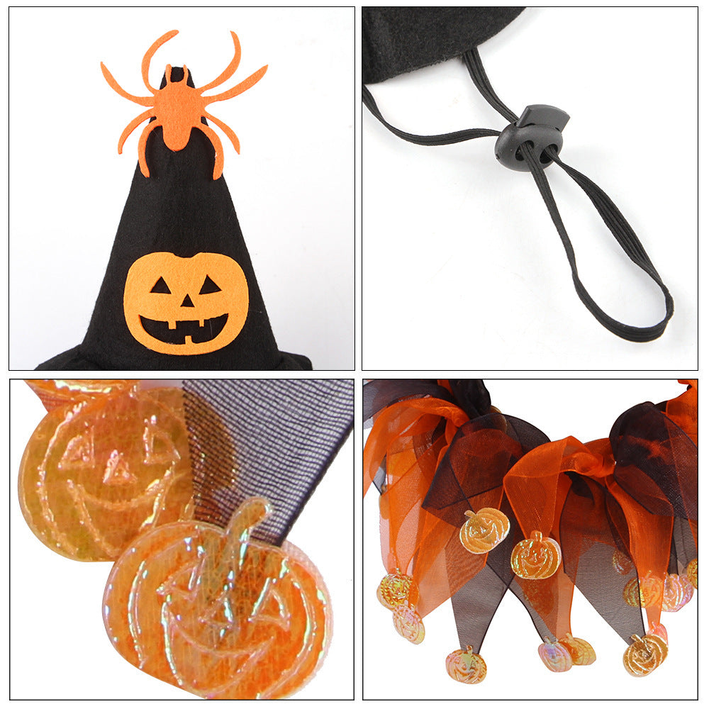 HKM-2918973 Halloween Skull Pattern Hat and Scarf Set for Pets