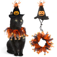 HKM-2918973 Halloween Skull Pattern Hat and Scarf Set for Pets