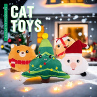 HKM-2919997 Christmas Cat Plush Toys with Catnip - Smiley Egg, Christmas Elk, Santa Claus & Christmas Tree Designs