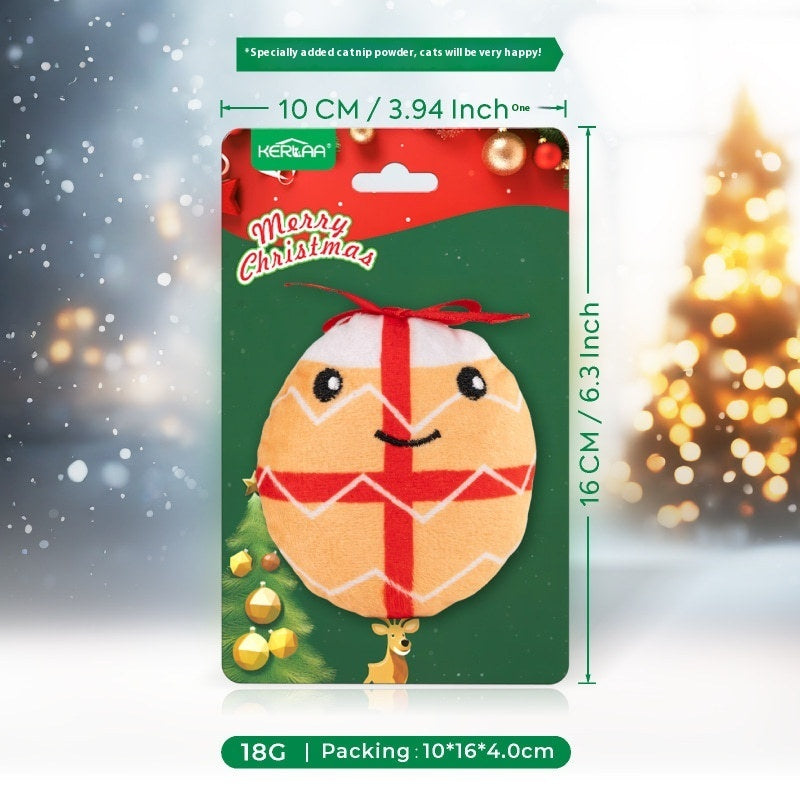 HKM-2919997 Christmas Cat Plush Toys with Catnip - Smiley Egg, Christmas Elk, Santa Claus & Christmas Tree Designs