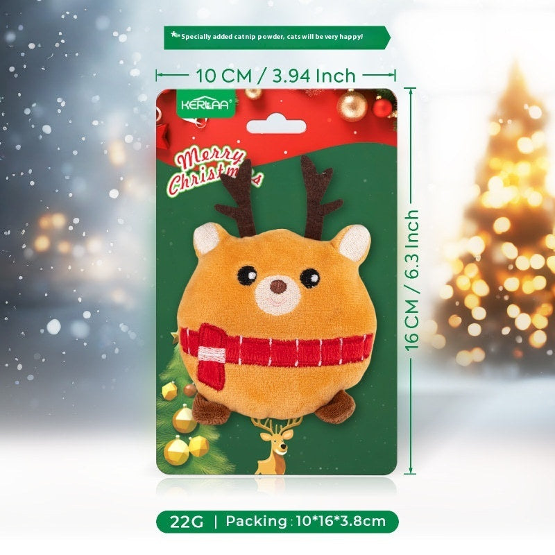 HKM-2919997 Christmas Cat Plush Toys with Catnip - Smiley Egg, Christmas Elk, Santa Claus & Christmas Tree Designs